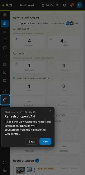 Screenshot: Refresh or open VAN