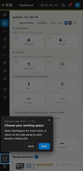 Screenshot: Choose your working space
