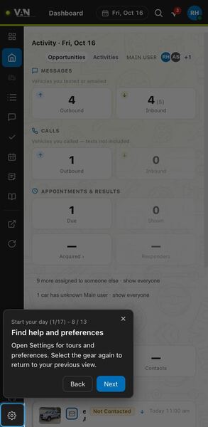 Screenshot: Find help and preferences