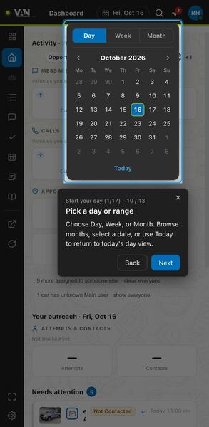 Screenshot: Pick a day or range
