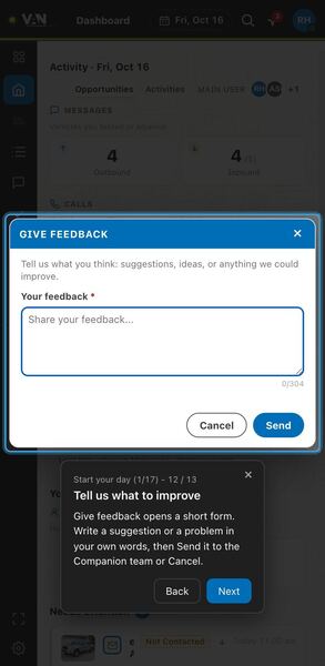 Screenshot: Tell us what to improve