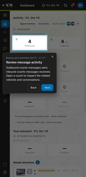 Screenshot: Review message activity