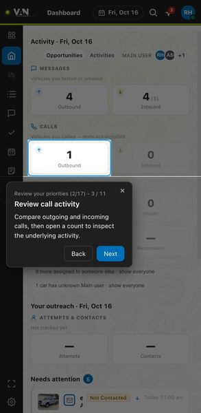 Screenshot: Review call activity