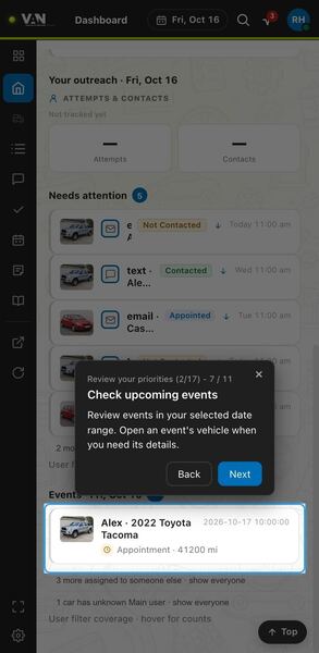 Screenshot: Check upcoming events