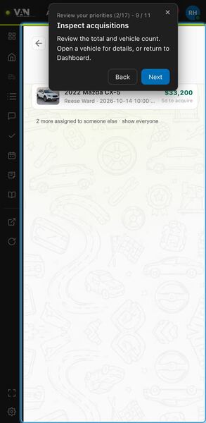 Screenshot: Inspect acquisitions