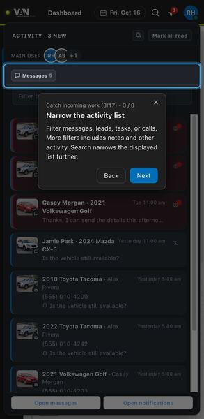 Screenshot: Narrow the activity list