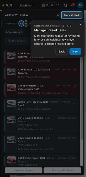 Screenshot: Manage unread items