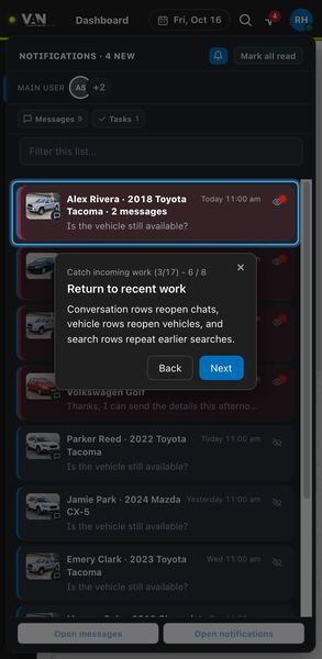 Screenshot: Return to recent work