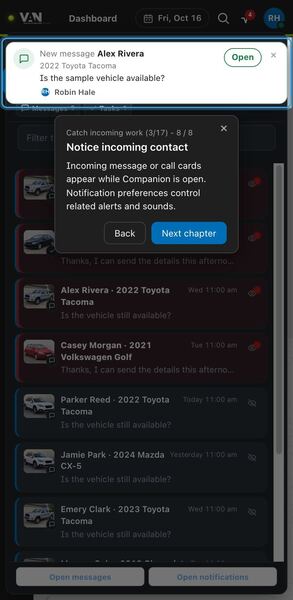 Screenshot: Notice incoming contact