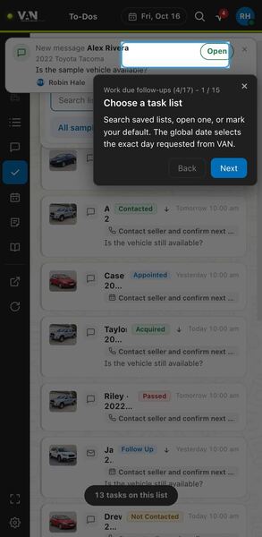 Screenshot: Choose a task list