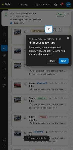 Screenshot: Filter your follow-ups