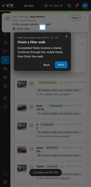 Screenshot: Finish a filter walk