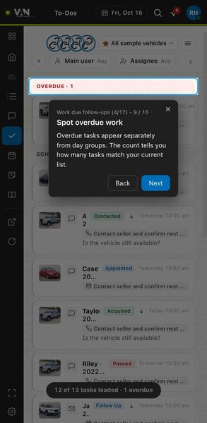 Screenshot: Spot overdue work