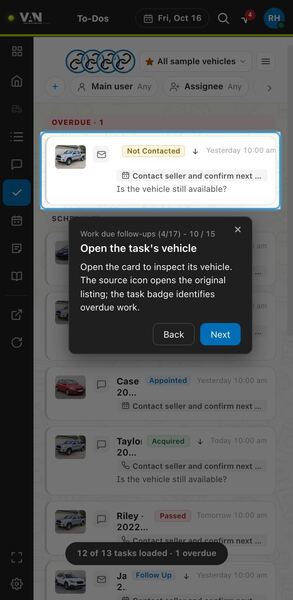 Screenshot: Open the task's vehicle