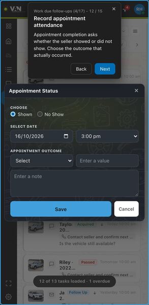 Screenshot: Record appointment attendance