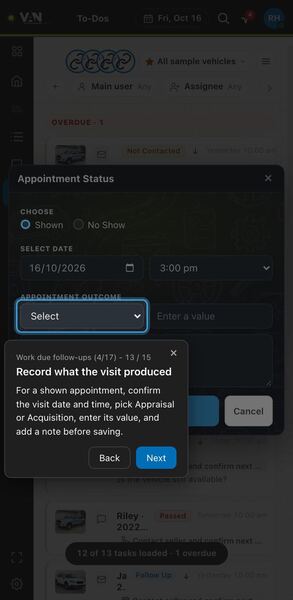 Screenshot: Record what the visit produced