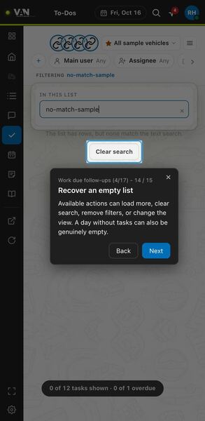 Screenshot: Recover an empty list
