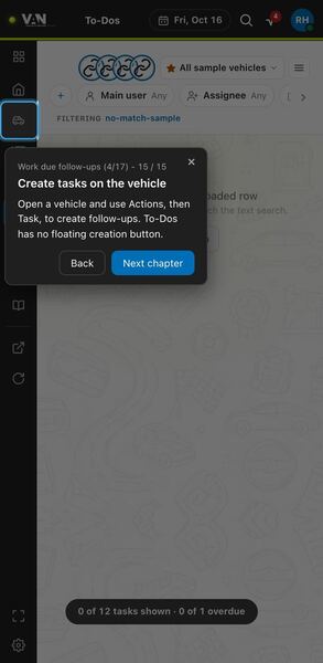 Screenshot: Create tasks on the vehicle