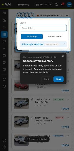 Screenshot: Choose saved inventory