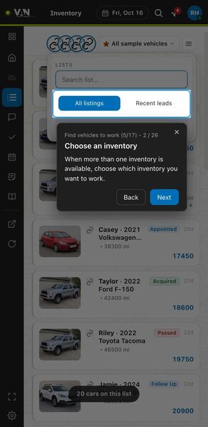 Screenshot: Choose an inventory
