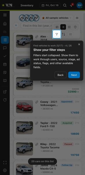 Screenshot: Show your filter steps