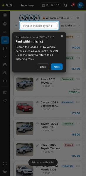 Screenshot: Find within this list
