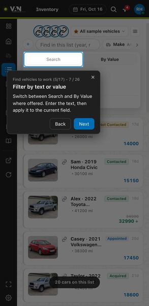 Screenshot: Filter by text or value