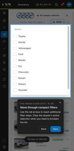 Screenshot: Move through compact filters