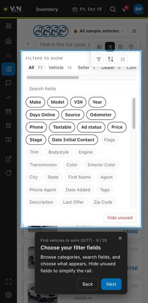Screenshot: Choose your filter fields