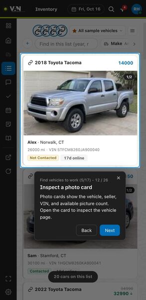 Screenshot: Inspect a photo card