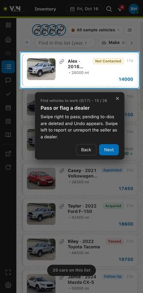 Screenshot: Pass or flag a dealer