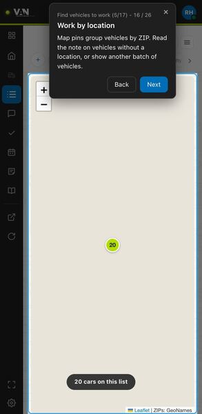 Screenshot: Work by location