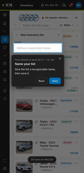 Screenshot: Name your list