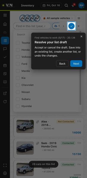 Screenshot: Resolve your list draft