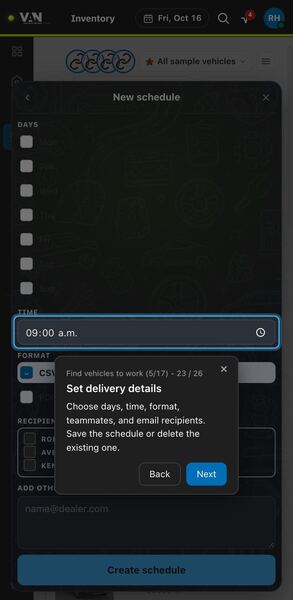 Screenshot: Set delivery details