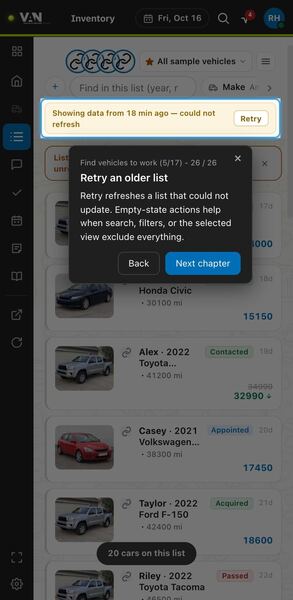 Screenshot: Retry an older list