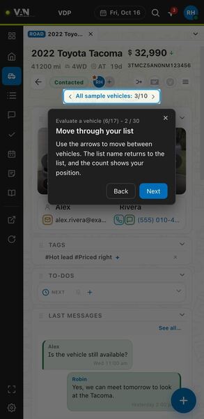 Screenshot: Move through your list