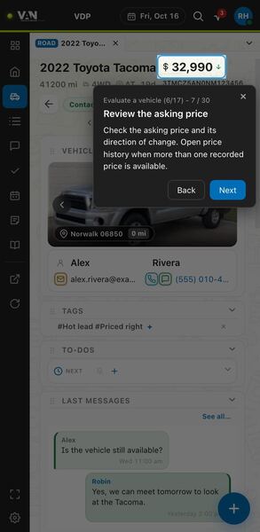 Screenshot: Review the asking price
