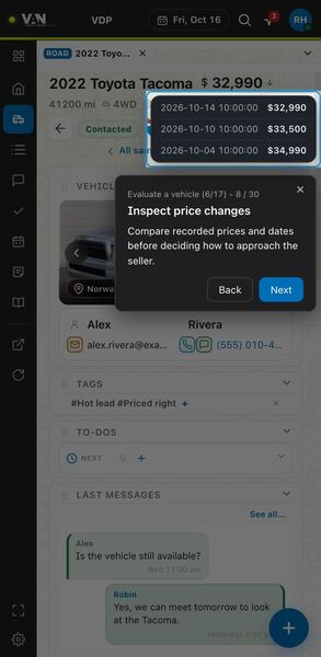 Screenshot: Inspect price changes