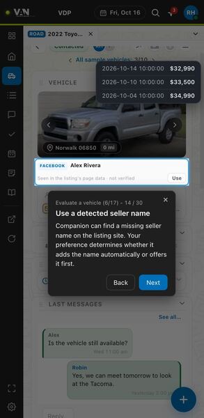 Screenshot: Use a detected seller name