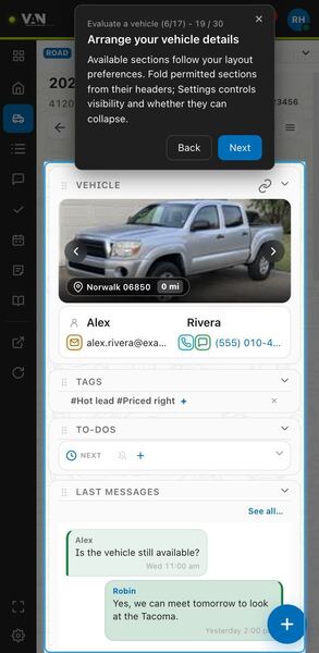 Screenshot: Arrange your vehicle details