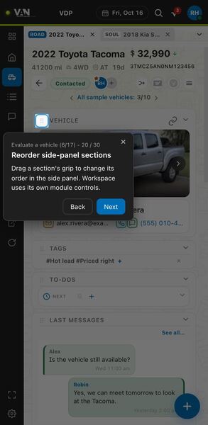 Screenshot: Reorder side-panel sections