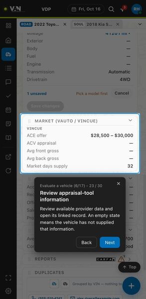 Screenshot: Review appraisal-tool information