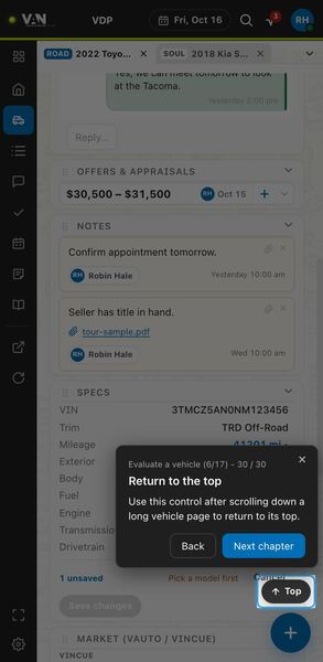 Screenshot: Return to the top