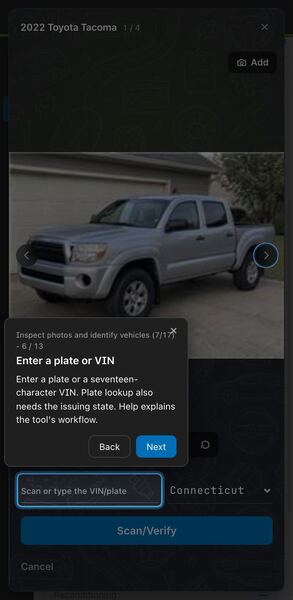 Screenshot: Enter a plate or VIN