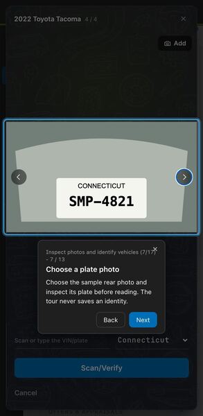 Screenshot: Choose a plate photo