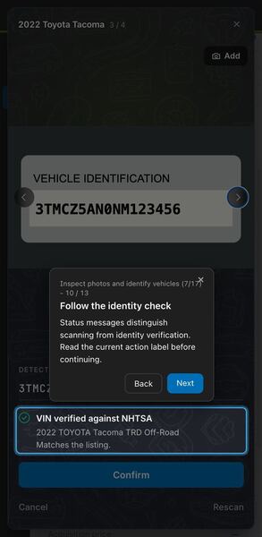 Screenshot: Follow the identity check