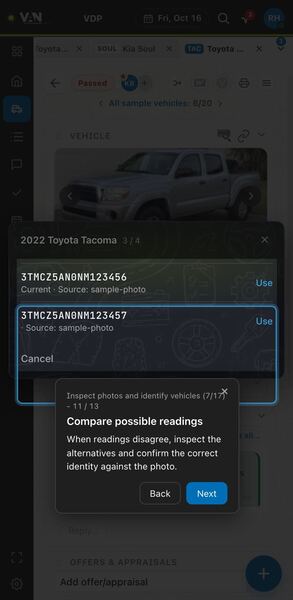 Screenshot: Compare possible readings