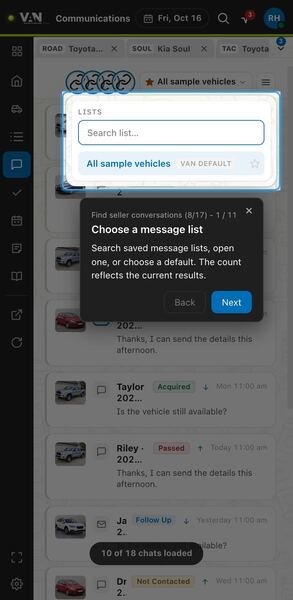 Screenshot: Choose a message list