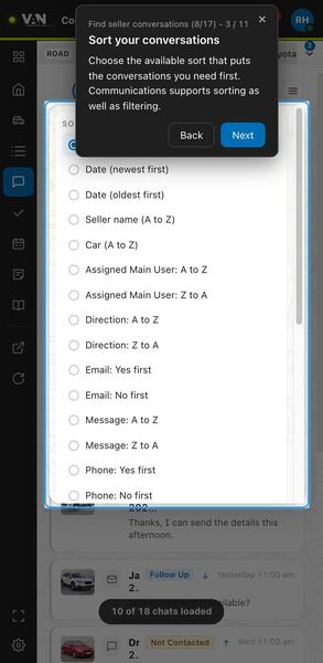 Screenshot: Sort your conversations